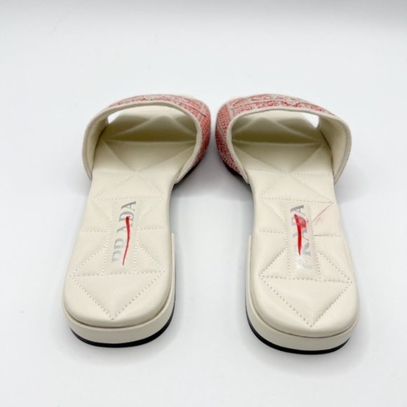 PRADA Logo Jacquard Slide Sandal White and Red Store Display Shoe - Picture 8 of 13
